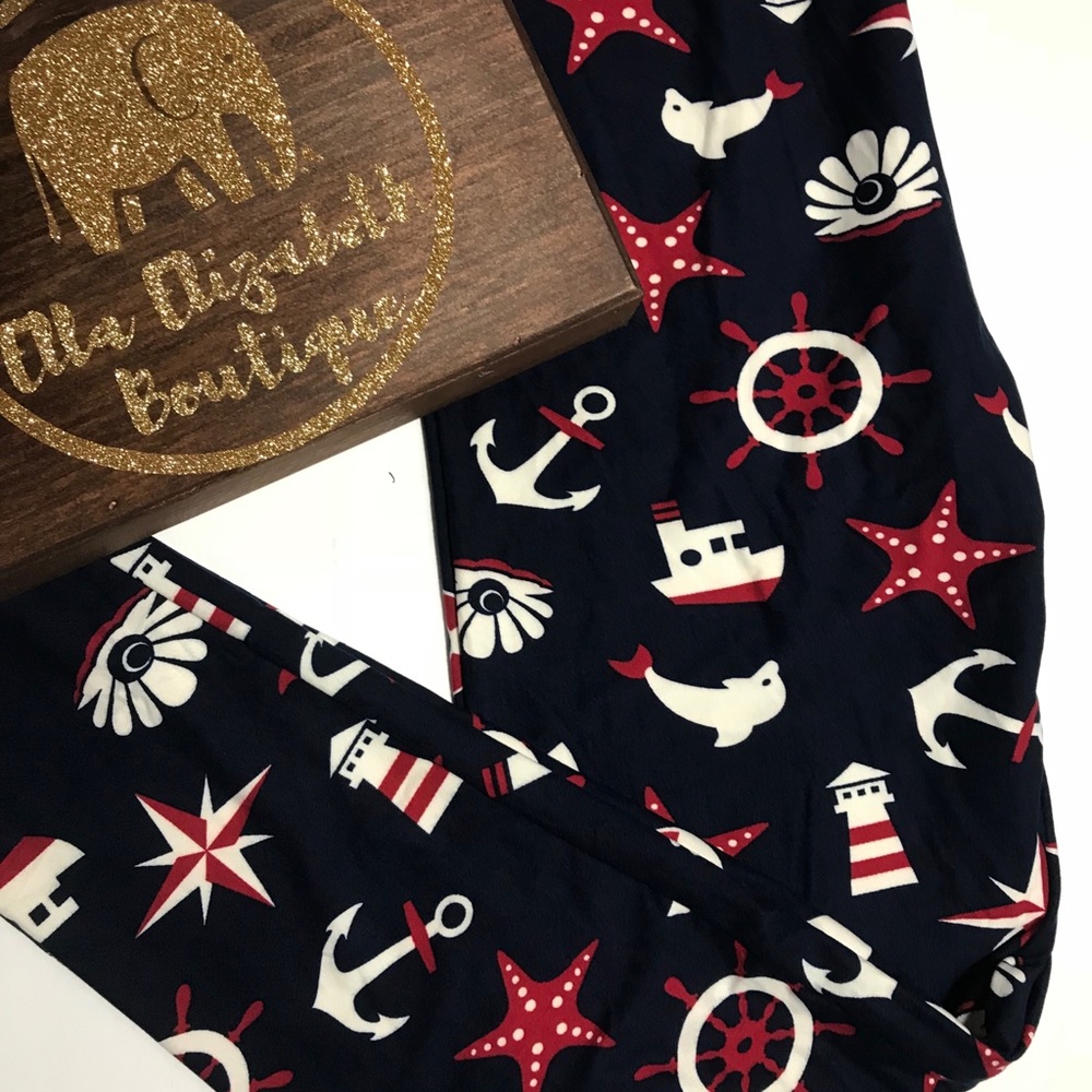 Sailor Buttery Soft Leggings Nautical OS and TC